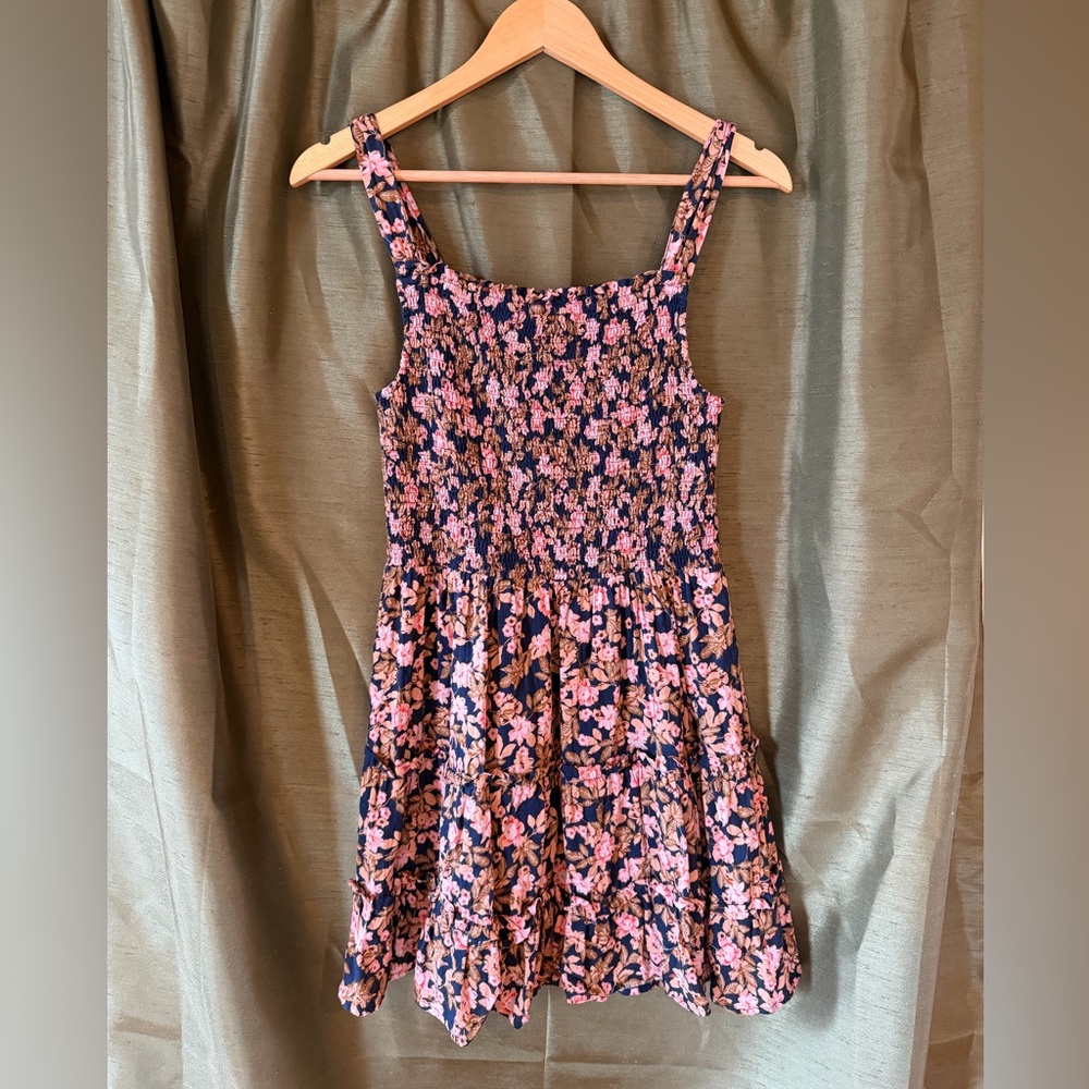 THML Floral Smocked Sundress in Navy & Pink